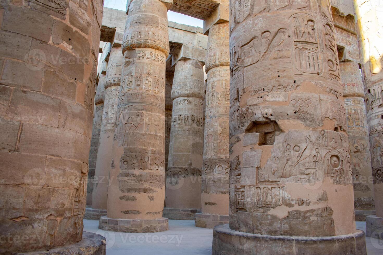 Karnak Temple in Luxor, Egypt. Hieroglyphs and Art on pillars and walls. Temples. pylons. chapels, other buildings in Karnak Temple Complex photo