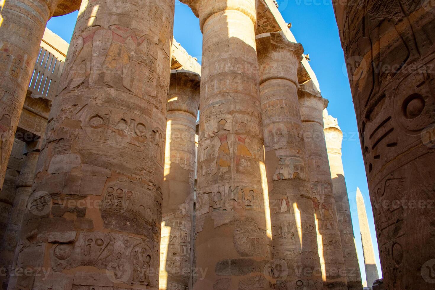 Karnak Temple in Luxor, Egypt. Hieroglyphs and Art on pillars and walls. Temples, pylons, chapels, and buildings in Karnak Temple Complex photo