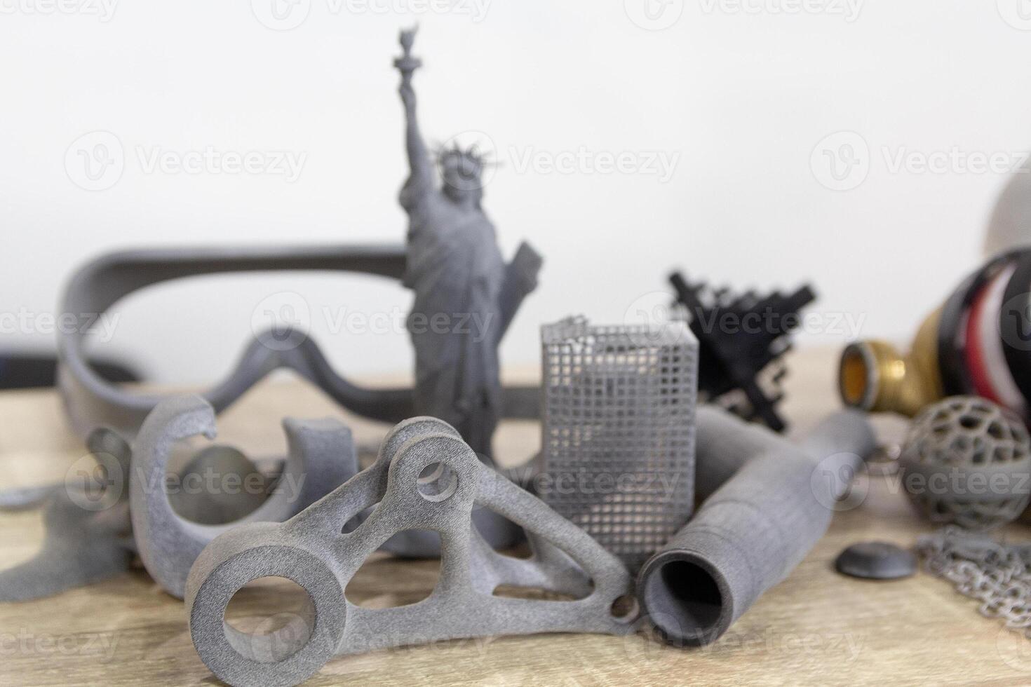 Different objects printed on industrial powder 3D printer. Multi Jet Fusion photo