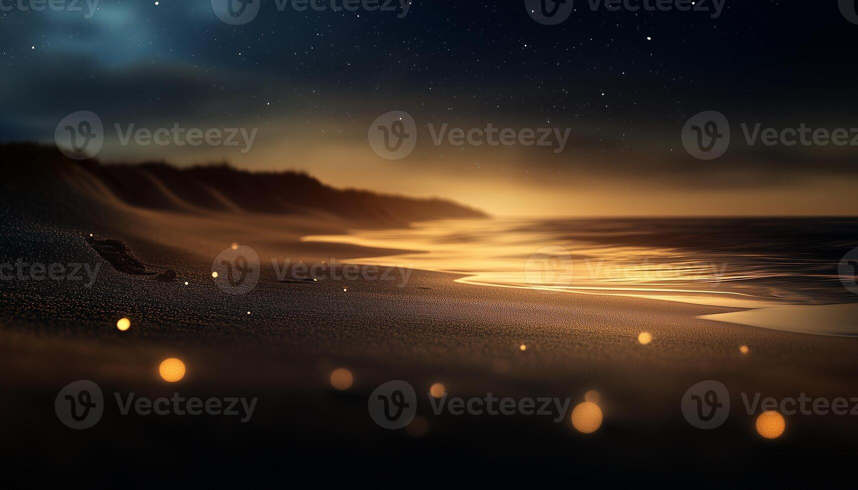 Twilight and beach blurred light on horizon sunset or sunrise sky photo