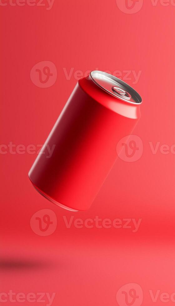 Soda red tin mockup floating on air water drink container branding photo