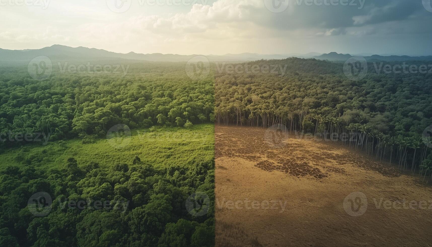 One side lush green and dried land in other side travel change vegetation photo