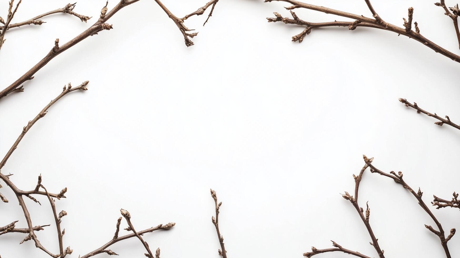 Dried twigs branch tree rounded frame copy space black center white background photo