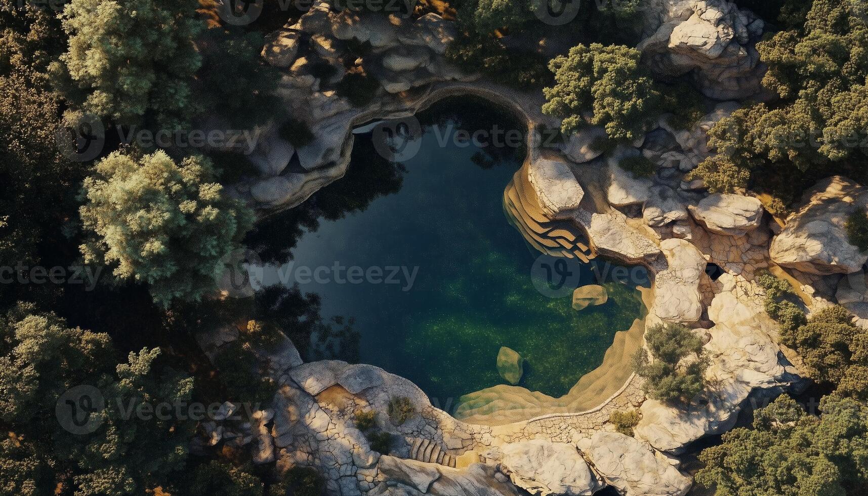 Aerial view green forest nature and lake environment, natural gardening park photo