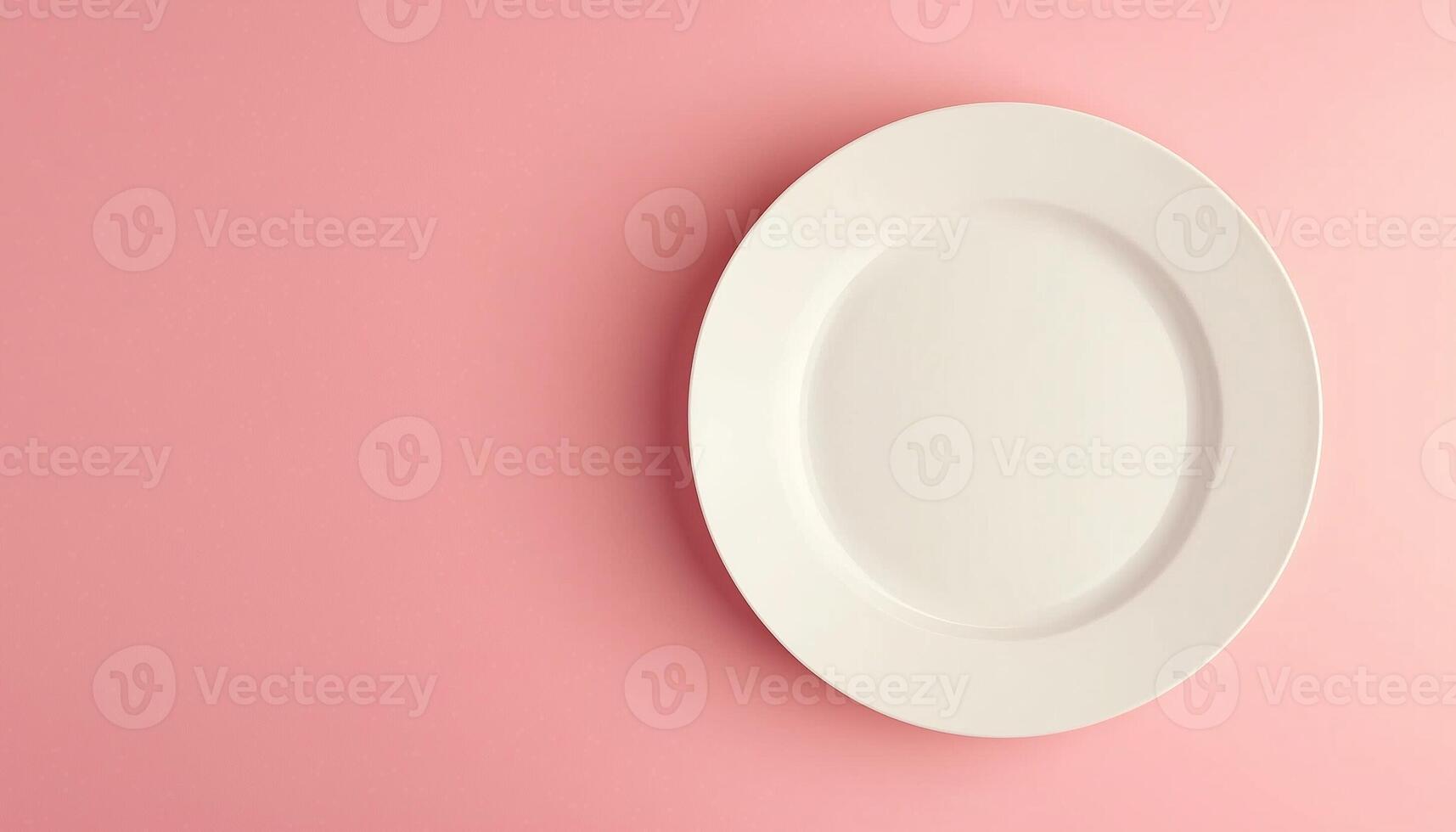 Empty blank mockup ceramic white plate on solid pink background for display food photo