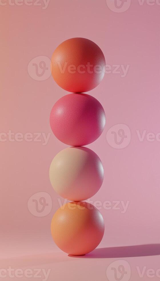 Ball stack balance rounded pastel color on pink vertical background photo