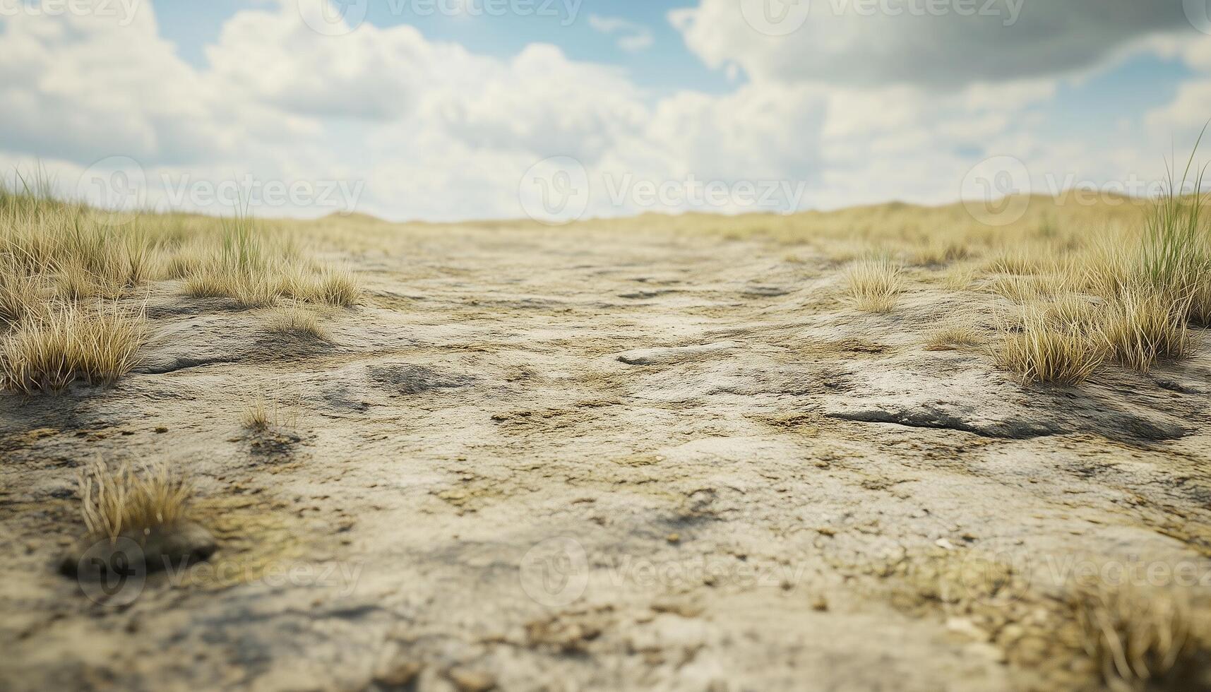 Barren yellow field with patch dried grass with sky photo