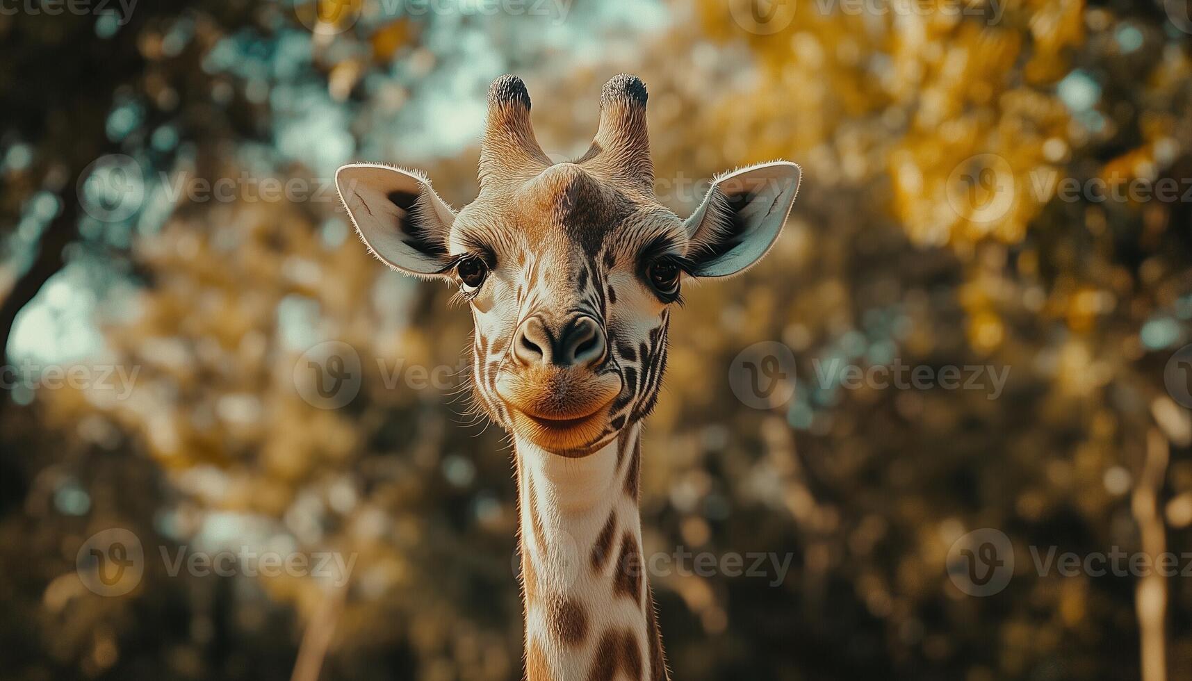 Closeup a giraffe animal in the forest green background photo
