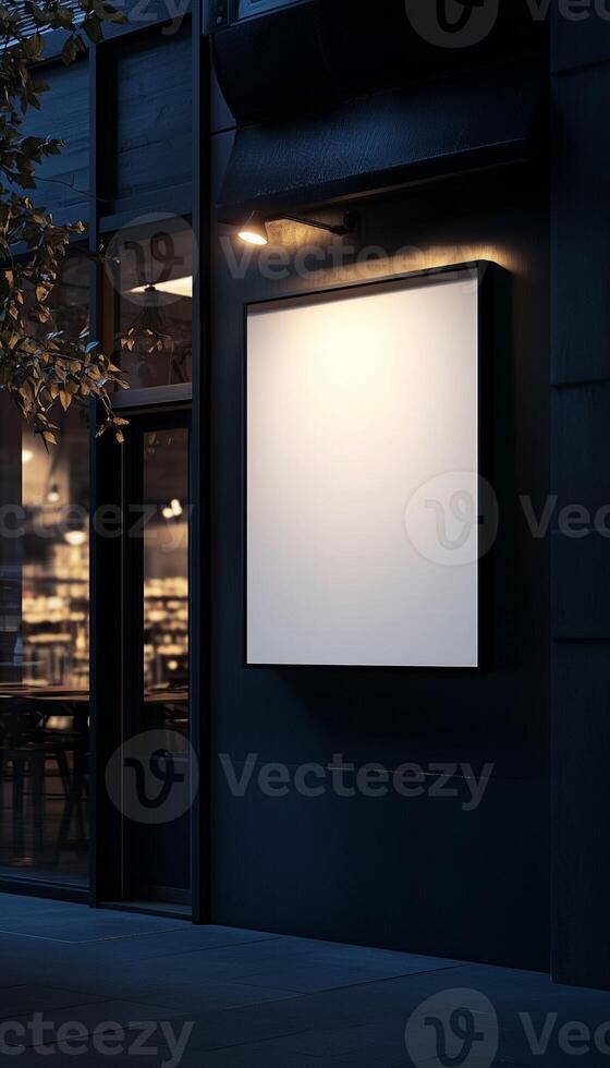 Store sign white blank square board label name identity mockup on wall building photo