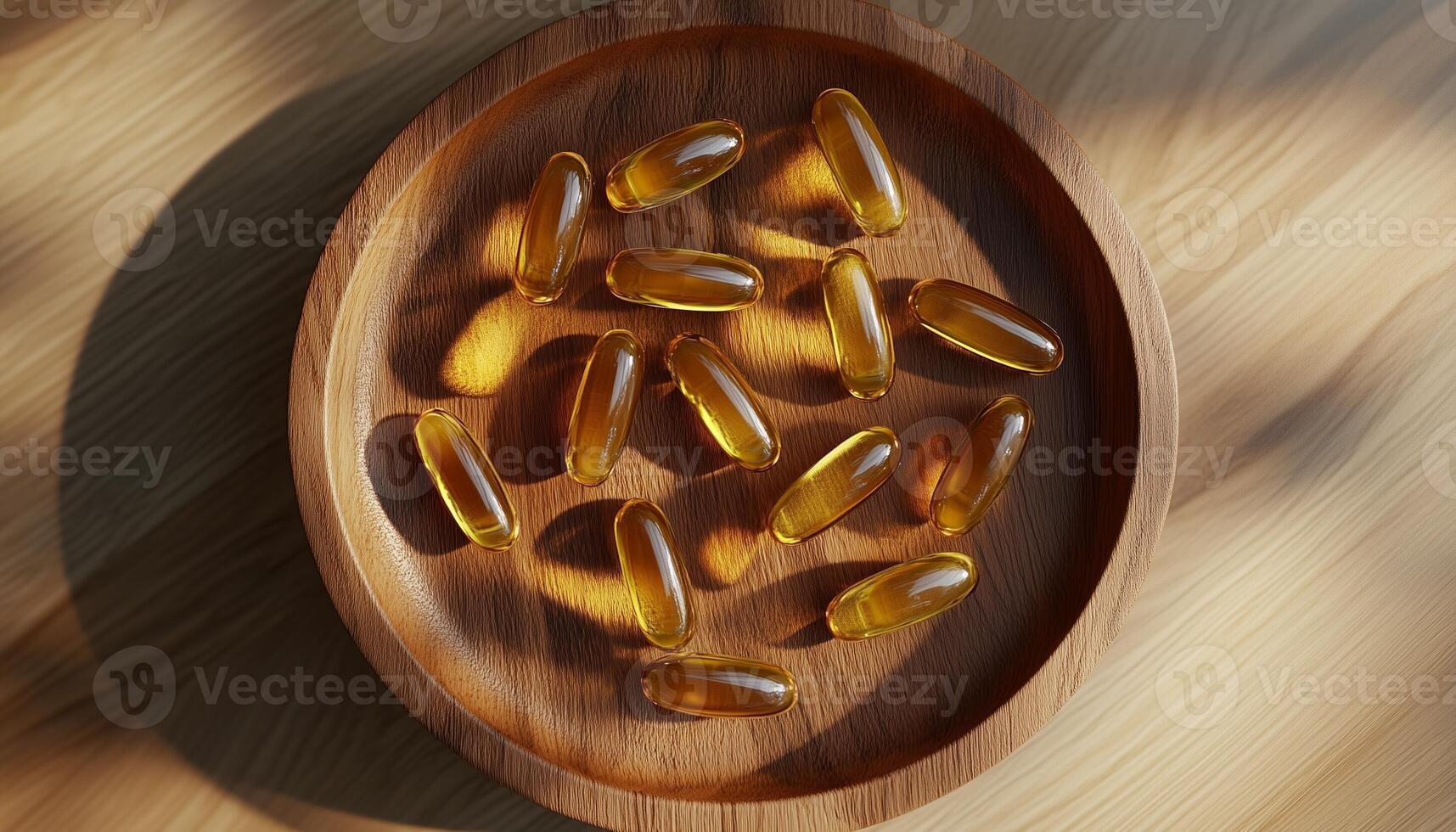 Hair vitamin capsule for daily treatment scalp therapy on wooden plate photo