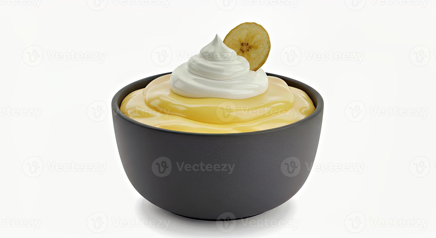 Delicious Banana Pudding with Whipped Cream in Modern Black Dish photo