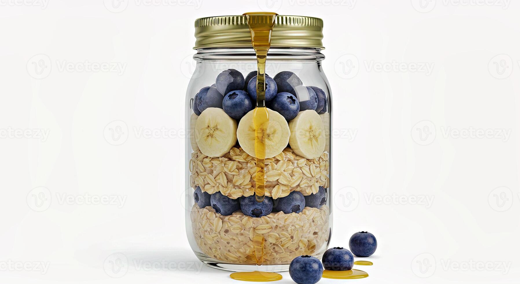 Nutritious Banana and Blueberry Overnight Oats Prepared in a Convenient Glass Jar photo