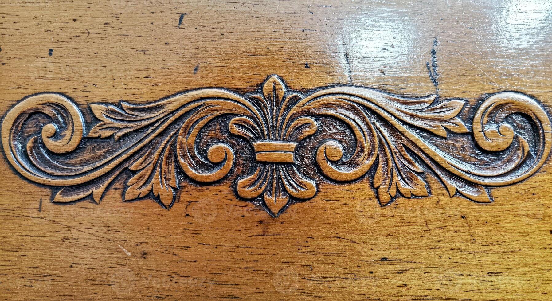 Detailed Carved Wood Texture Intricate Floral Designs Craftsmanship photo