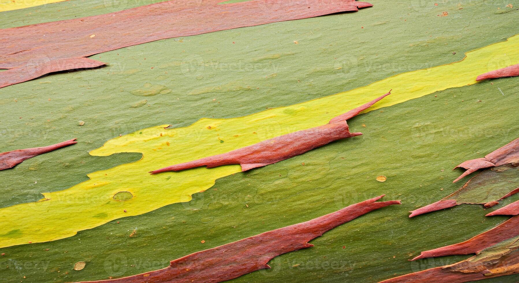 Vivid Peeling Bark Texture High Resolution Green Yellow Red Layers photo