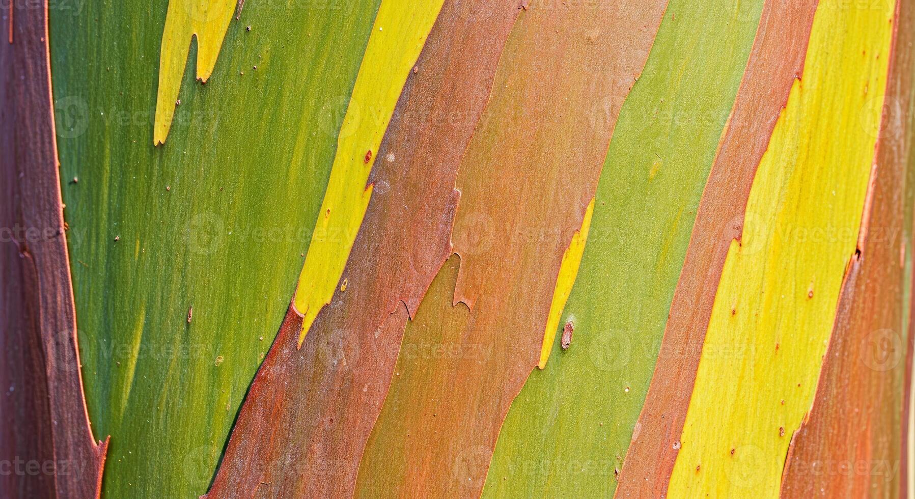 Vibrant Peeling Bark Texture Revealing Green Yellow and Reddish Layers High Resolution photo