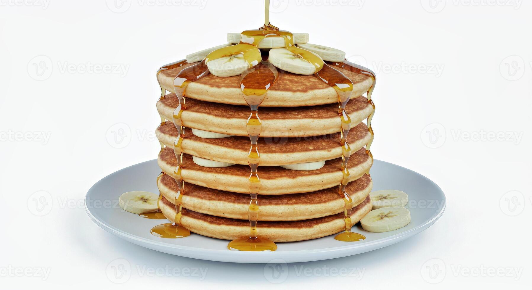Delicious Stack of Fluffy Banana Pancakes with Maple Syrup photo
