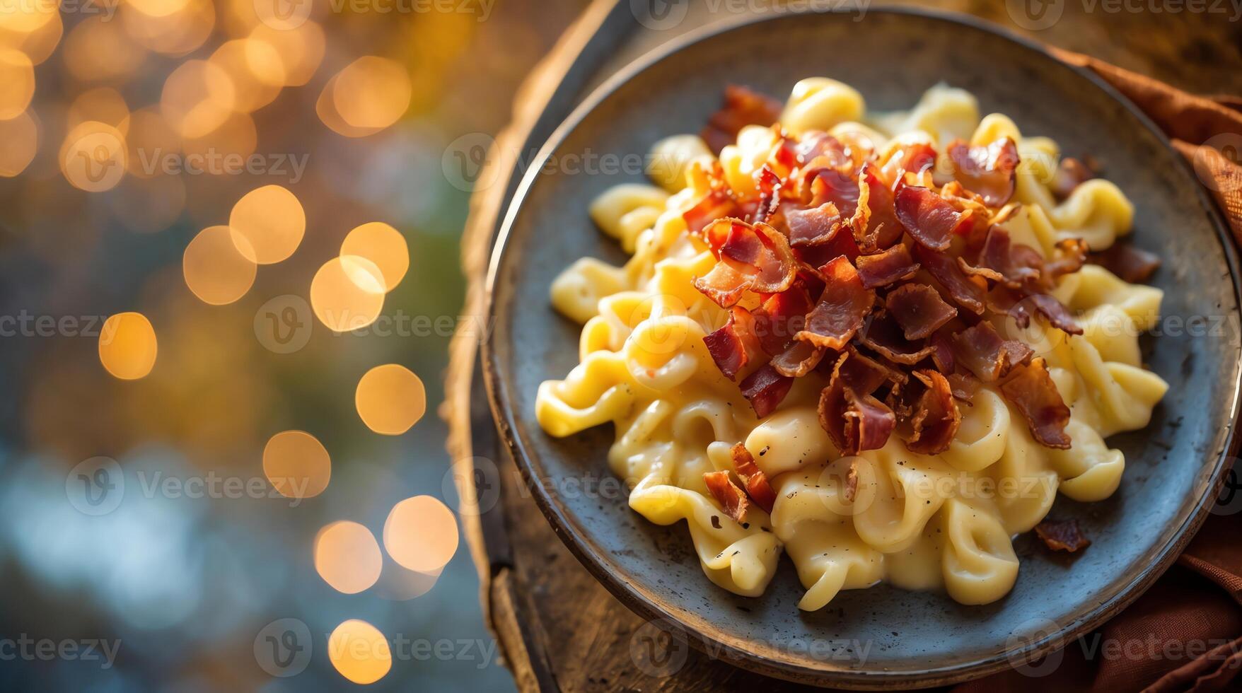 Macaroni and cheese with bacon photo