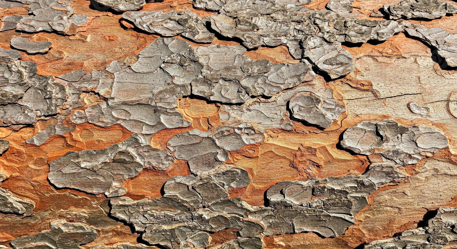 Aged Flaky Bark Texture with Uneven Surface and Contrasting Light Dark Shades photo