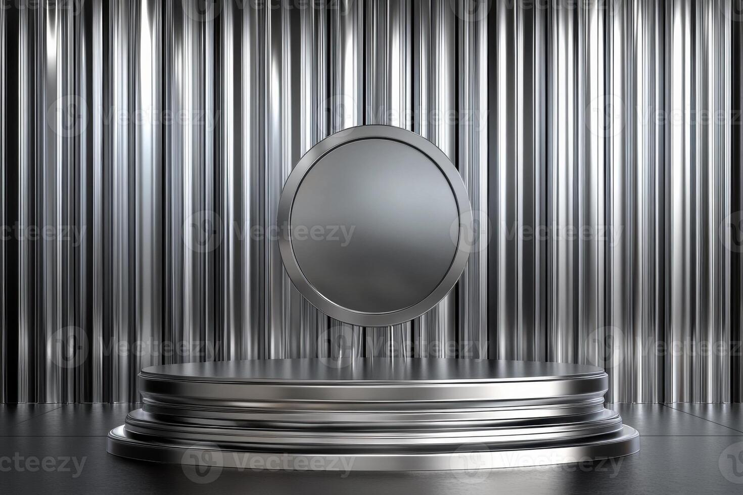 silver podium with round mirror on top of it photo