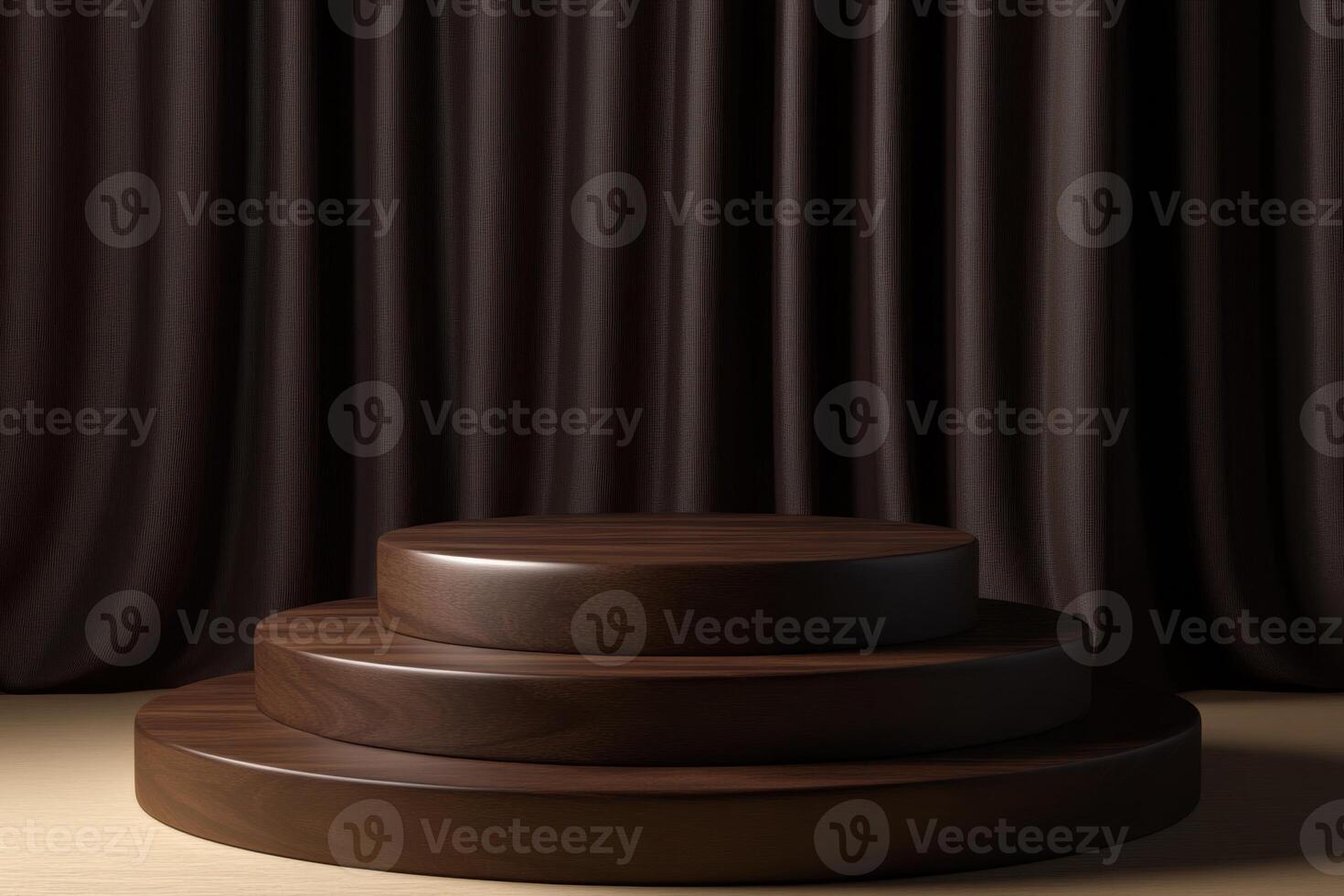 a wooden podium with a curtain in front of it photo