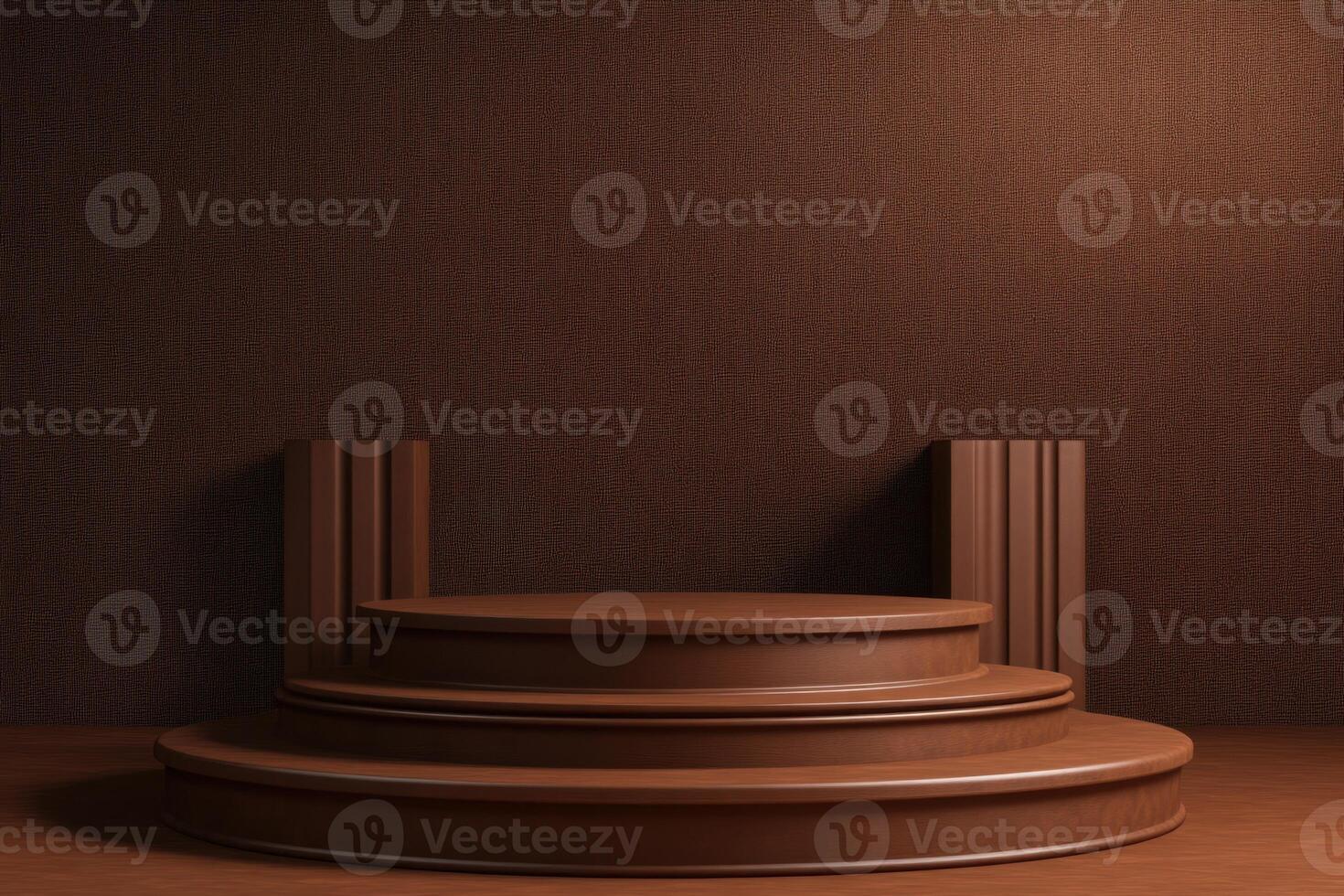 empty podium with wooden floor and wall photo