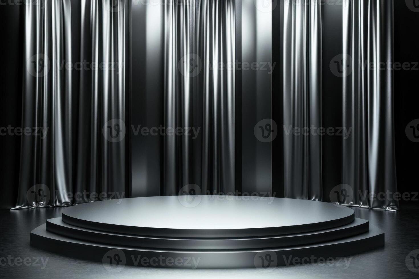 stage with black curtain and podium photo