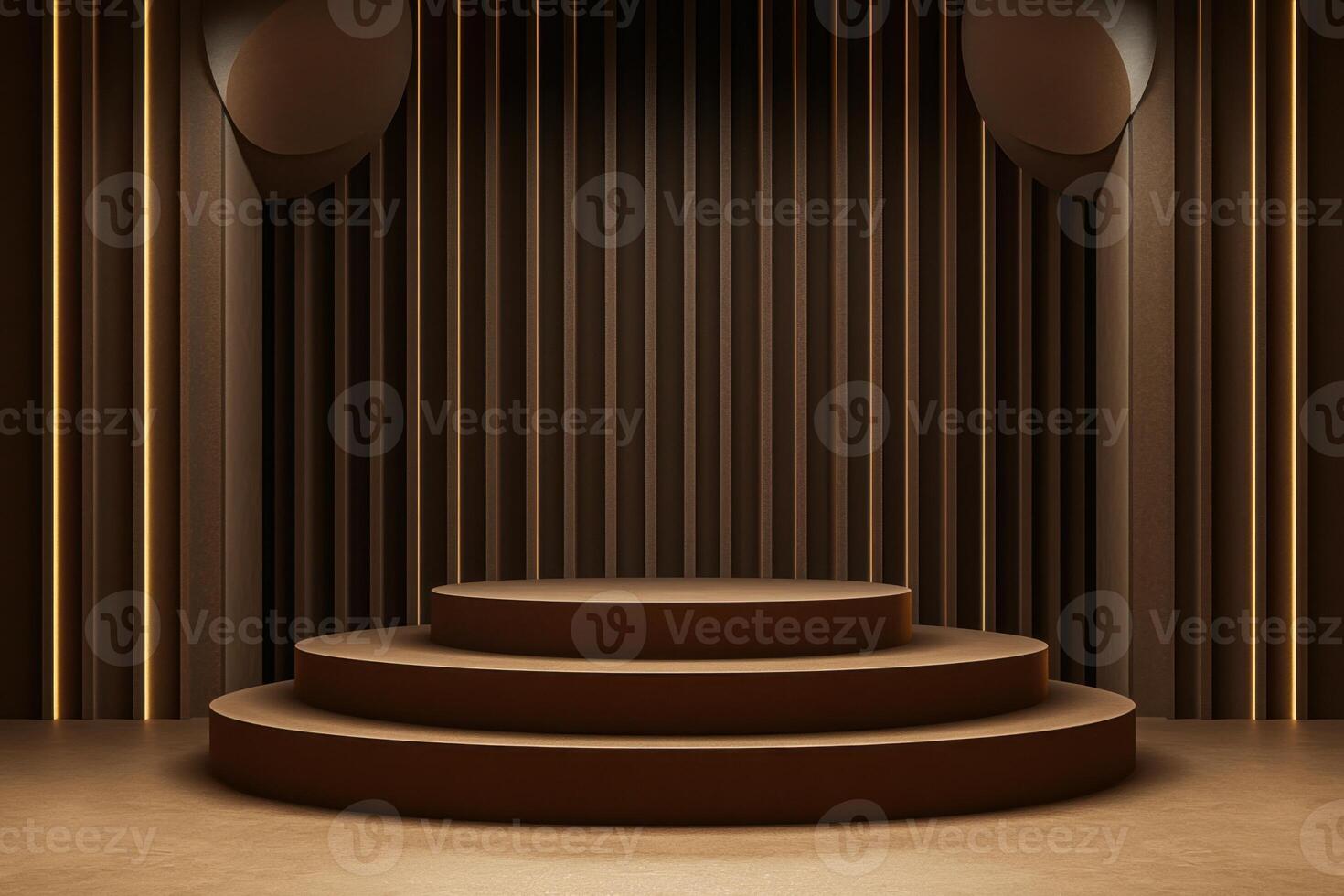 an empty stage with a podium and lights photo