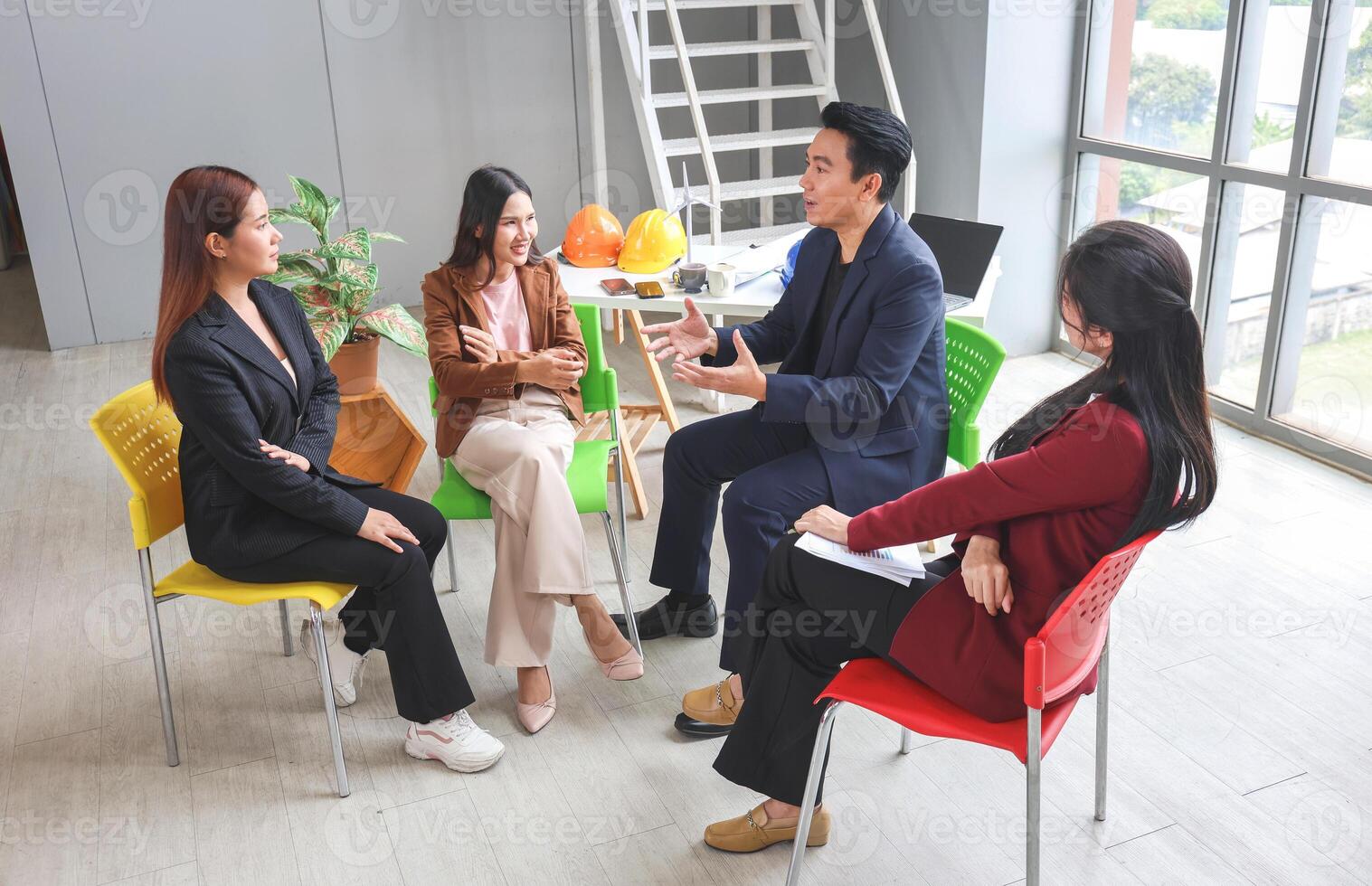 Teamwork and Brainstorming Concept with Businesspeople in Office Meeting, Creative Business Meeting with Team Discussing Ideas in Office Space, Businesspeople Team Discussing Ideas in Modern Office photo