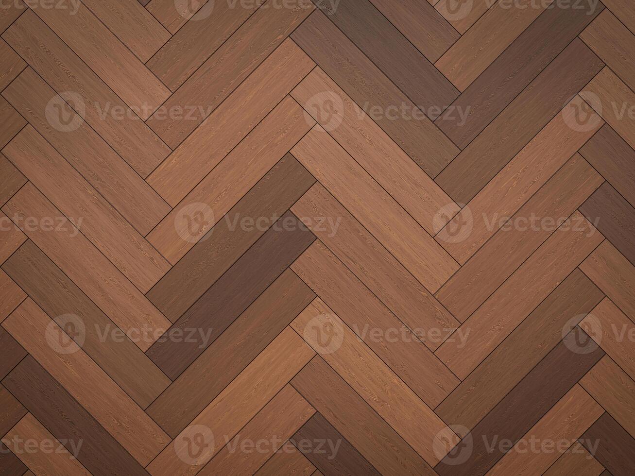 Warm brown and light brown wood flooring in herringbone arrangement. photo