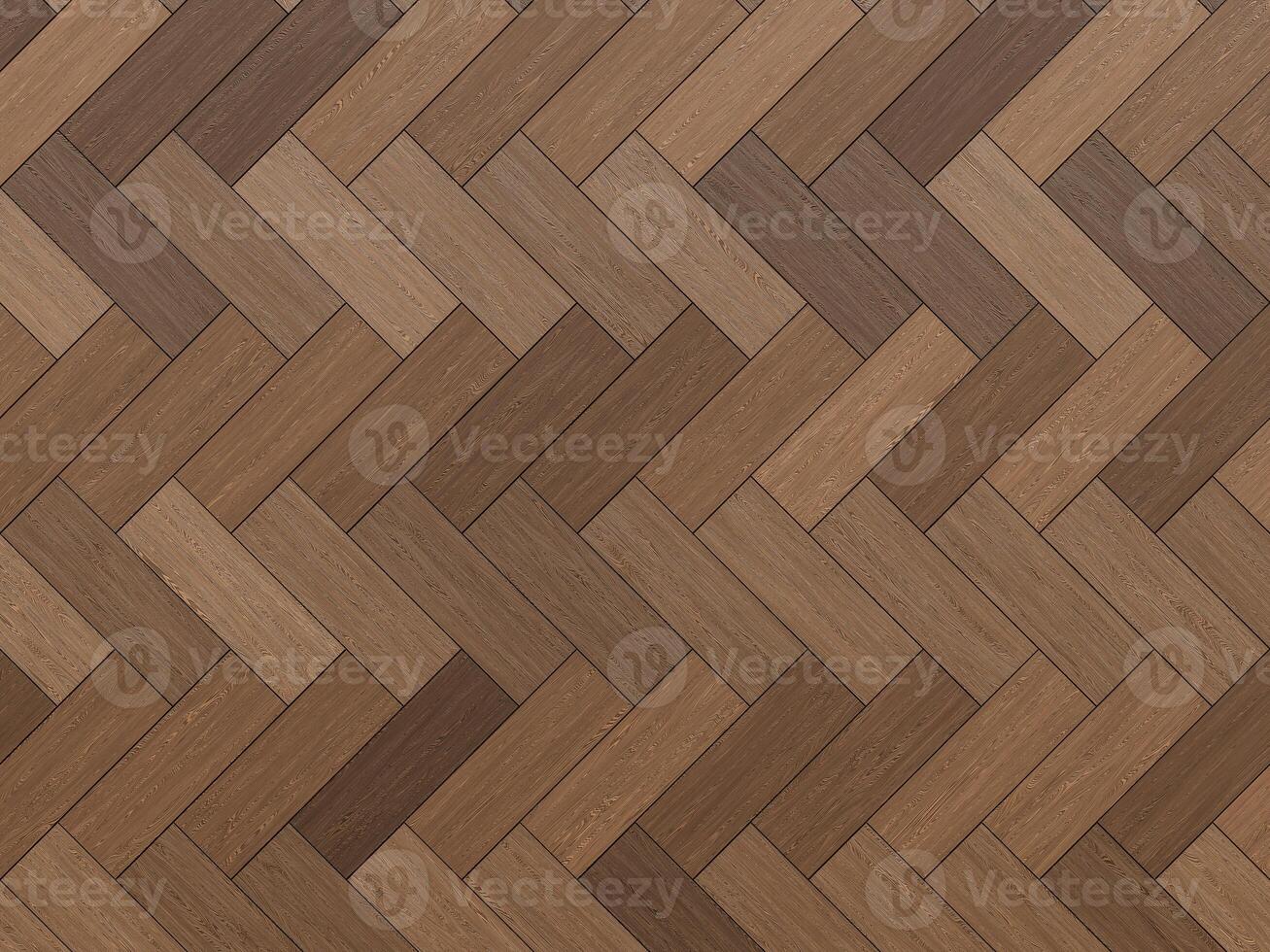 Smooth wooden flooring in a herringbone pattern with dark and light wood variations. photo