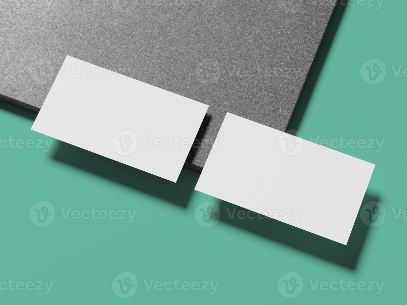 Modern and clean white business cards displayed on a polished marble surface, emphasizing simplicity and elegance. photo
