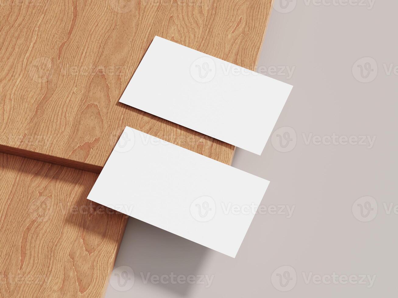 A sleek business card mockup on wood with natural lighting, perfect for presenting simple yet sophisticated brand logos. photo