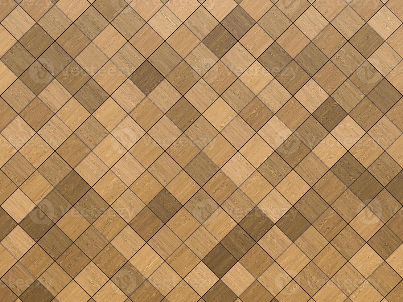 Rustic wood flooring with brown and light tones arranged in a stylish herringbone. photo
