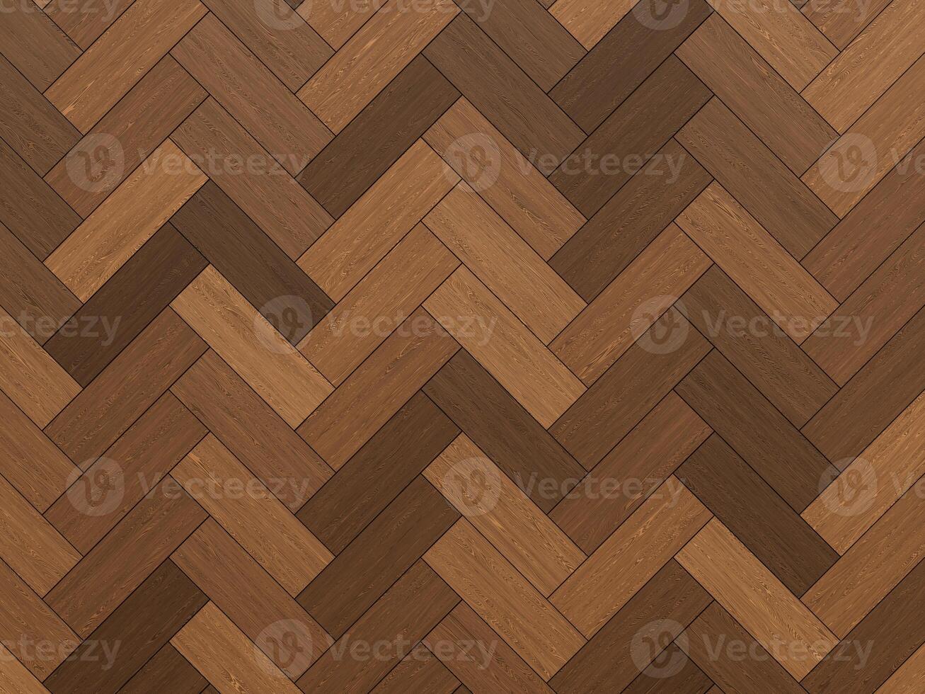 Luxurious wood flooring with brown and orange shades in a chevron pattern. photo