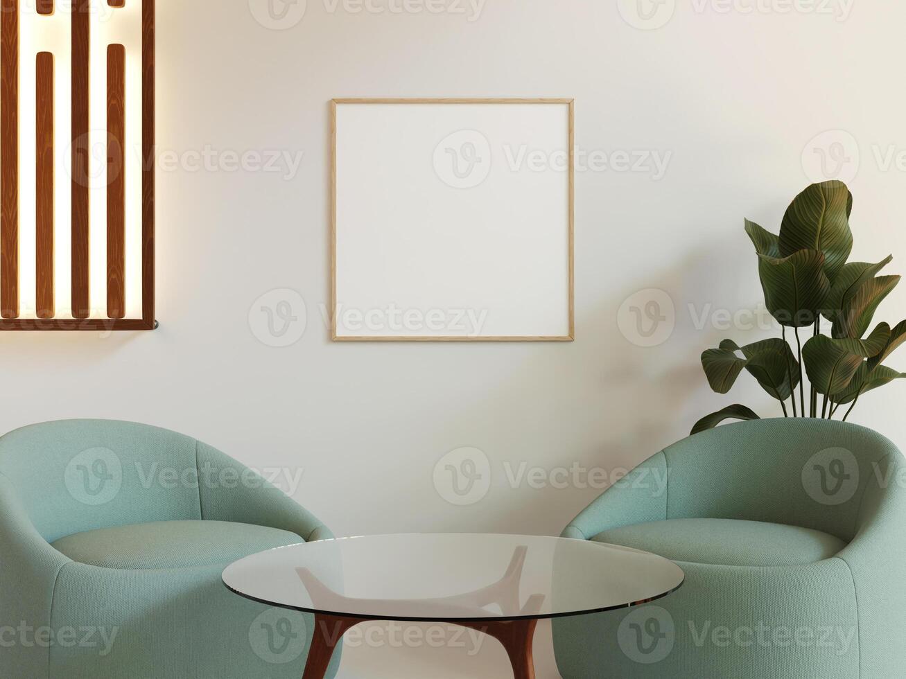 Cozy and inviting living room with a poster frame mockup on the wall, perfect for displaying personalized art. photo