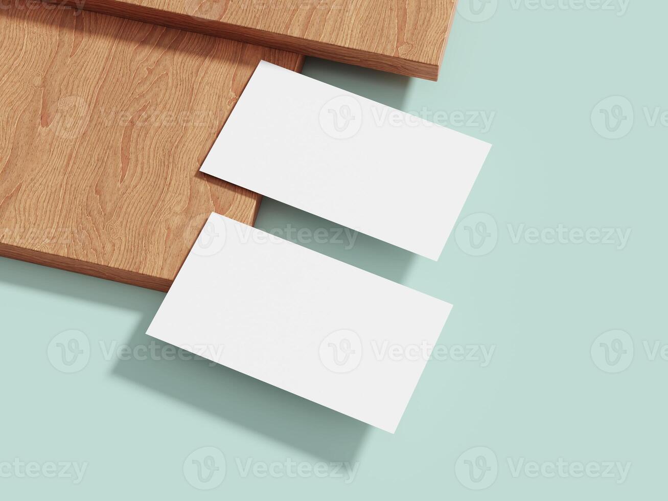 Stylish business card mockup placed on a light wooden surface with a clean aesthetic, ideal for showcasing minimalist designs. photo