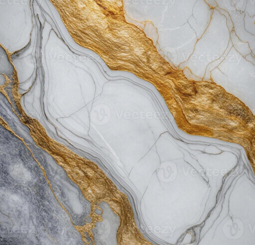 A close up of a marble surface with gold and white paint photo