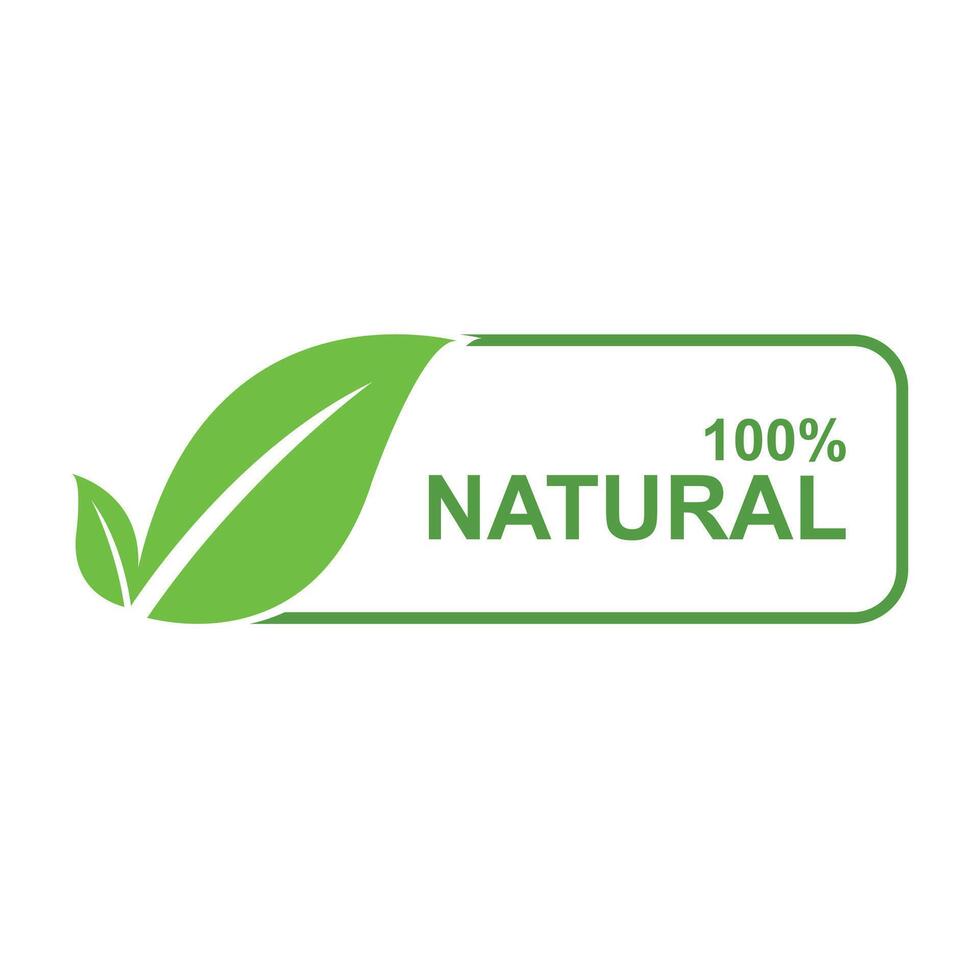 100 Percent Natural Product Label Green Leaves vector