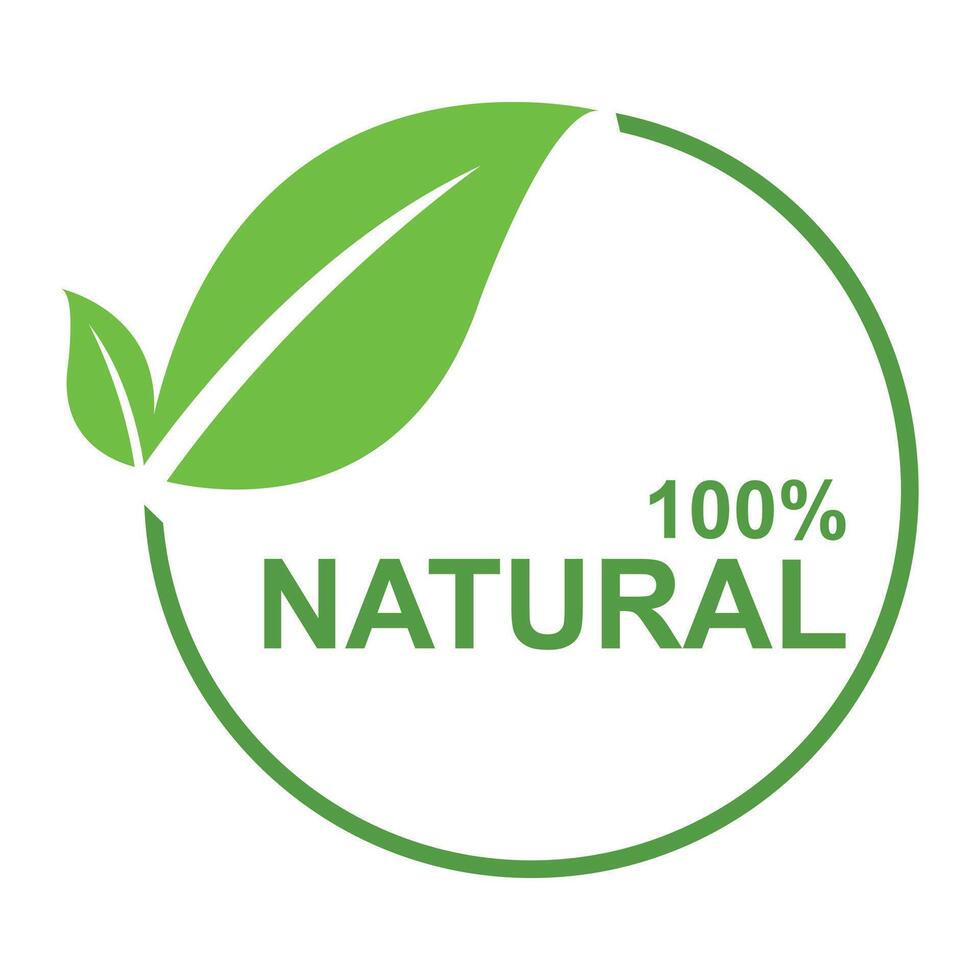 100 Percent Natural Product Label Green Leaves Circle vector