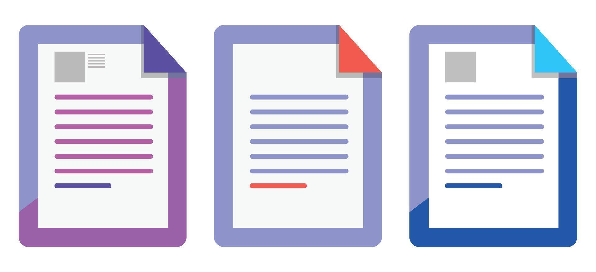 Three Colorful Document Icons with Text vector