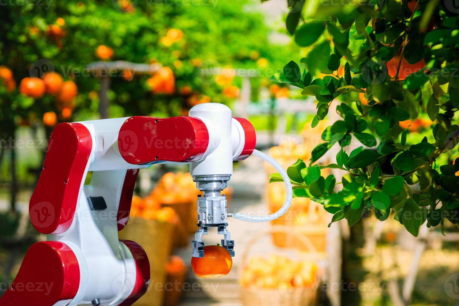 Agricultural industry with artificial a intelligence robots concept photo