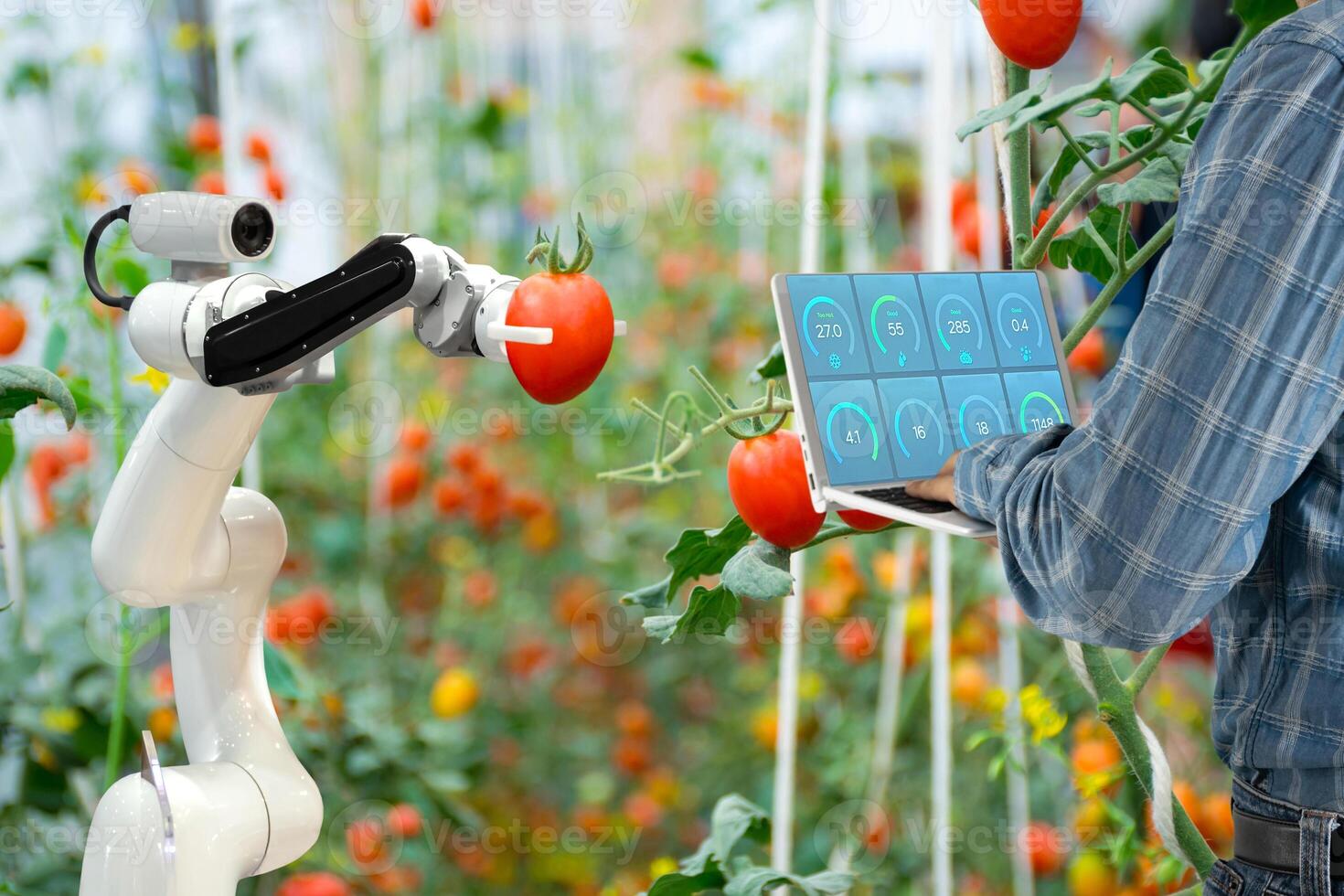 Agricultural industry with artificial the intelligence robots concept photo