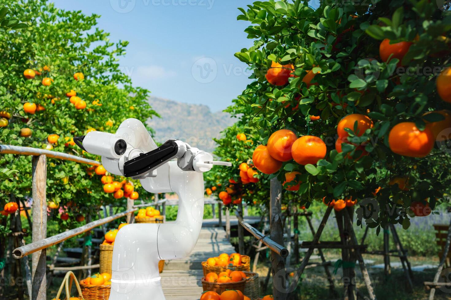 Agricultural a industry with artificial intelligence robots concept photo