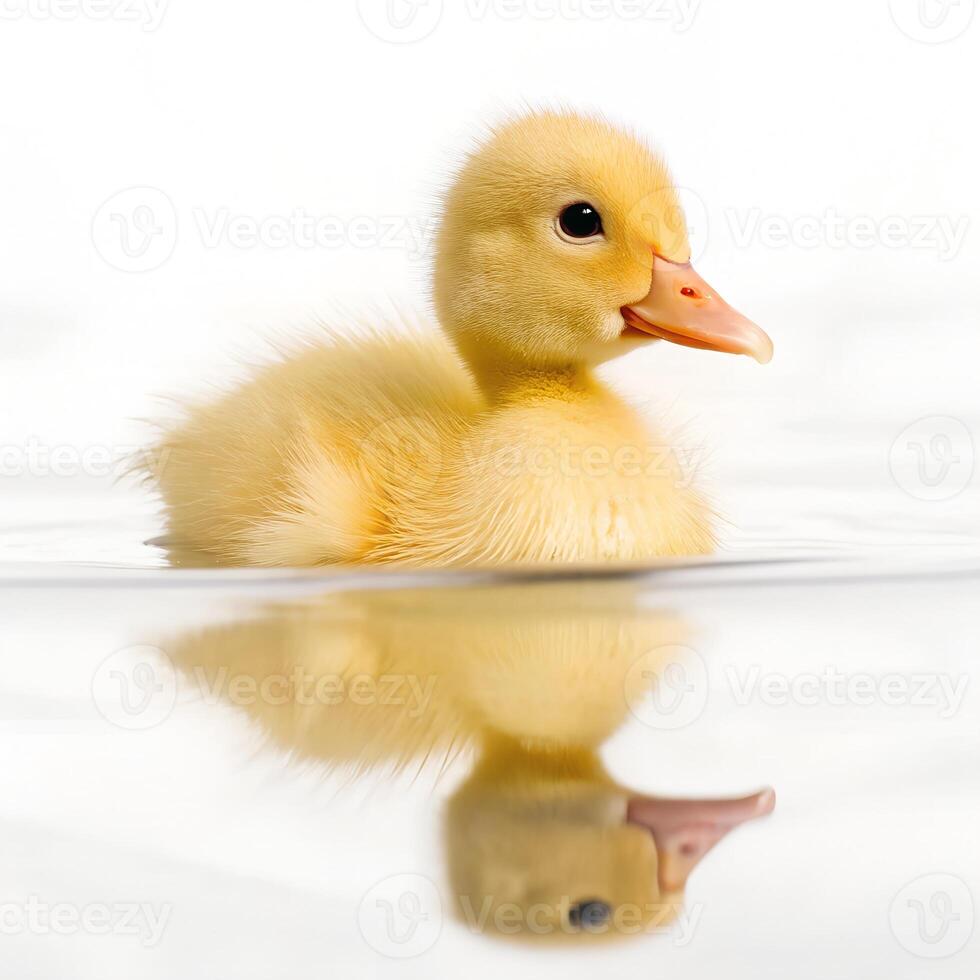 Duckling Floating on Water Isolated photo
