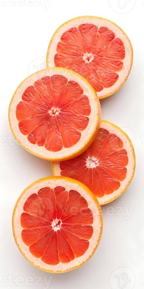 Slices of Pink Grapefruit on White photo