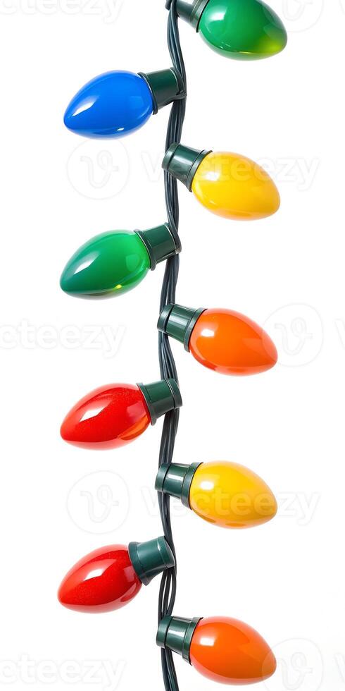 String of Colorful Christmas Lights on White photo