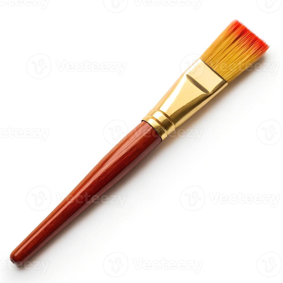 Artist's Paintbrush with Brown Handle and Golden Bristles photo