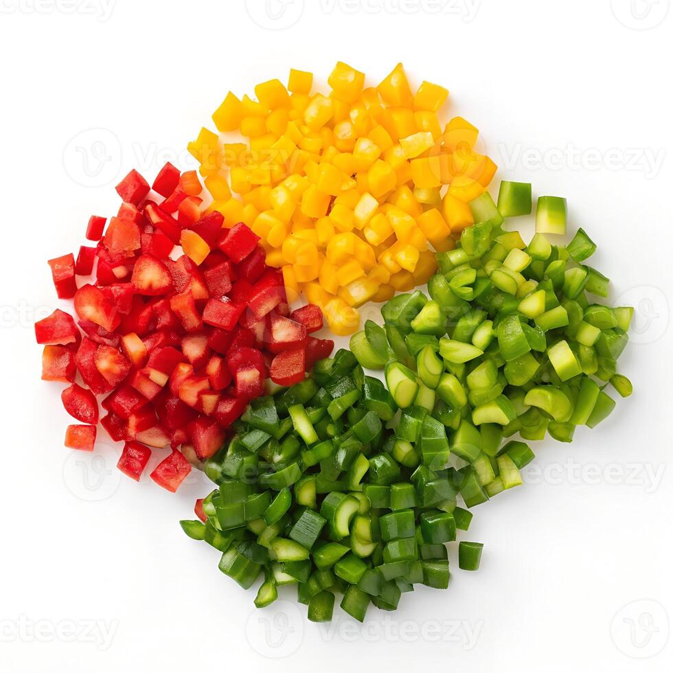 Chopped Bell Peppers on White photo