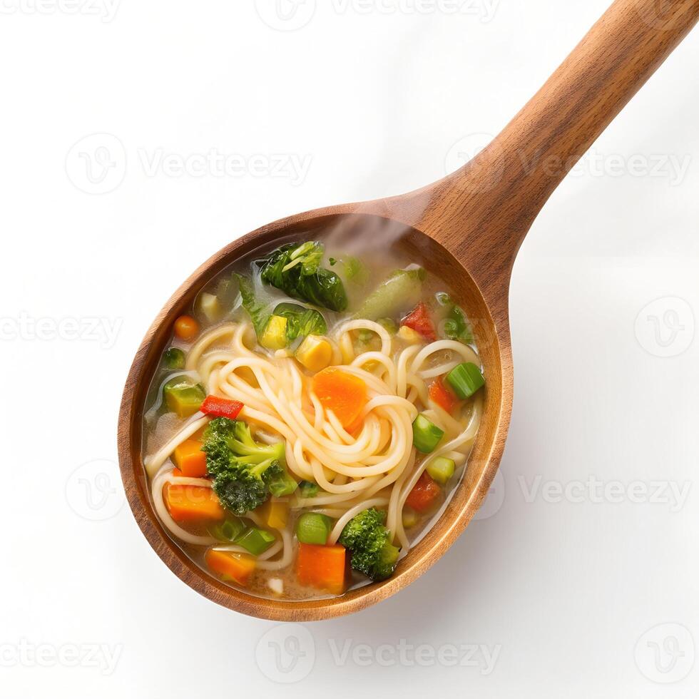 Healthy Noodles and Vegetable Soup in White Bowl photo