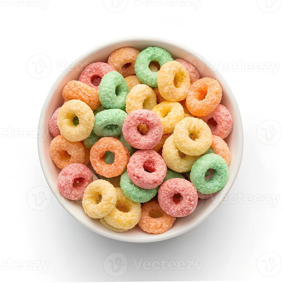 Colorful Sweet Breakfast Cereal Rings Close-up photo